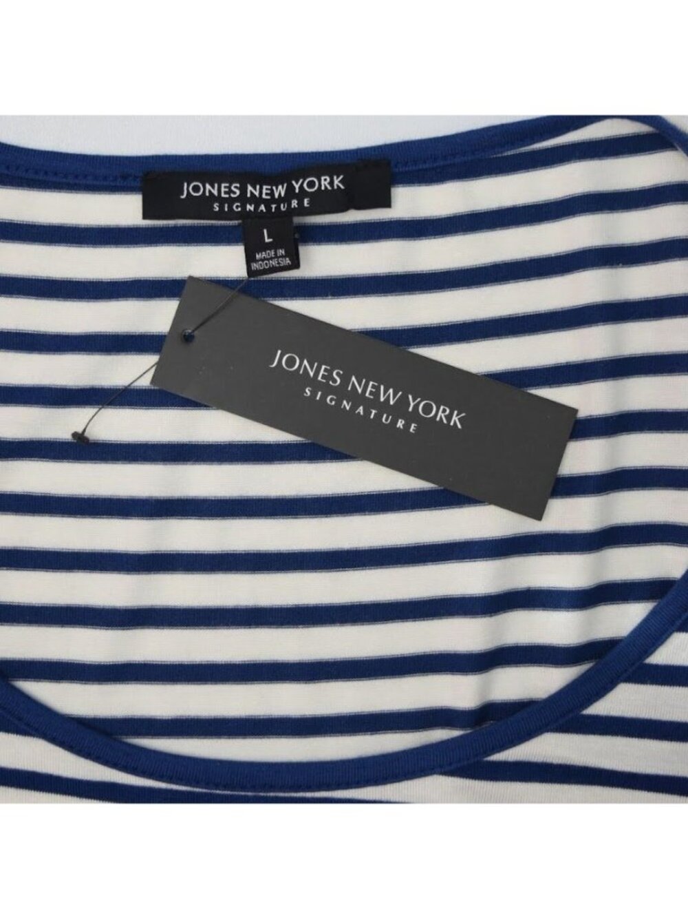 Jones New York Signature Top L NWT Blue White Striped Hi-Low T-Shirt Womens - Picture 5 of 7